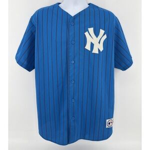 New York Yankees Jersey  Mens XL Blue Majestic 90s Pinstripe Baseball  Vintage